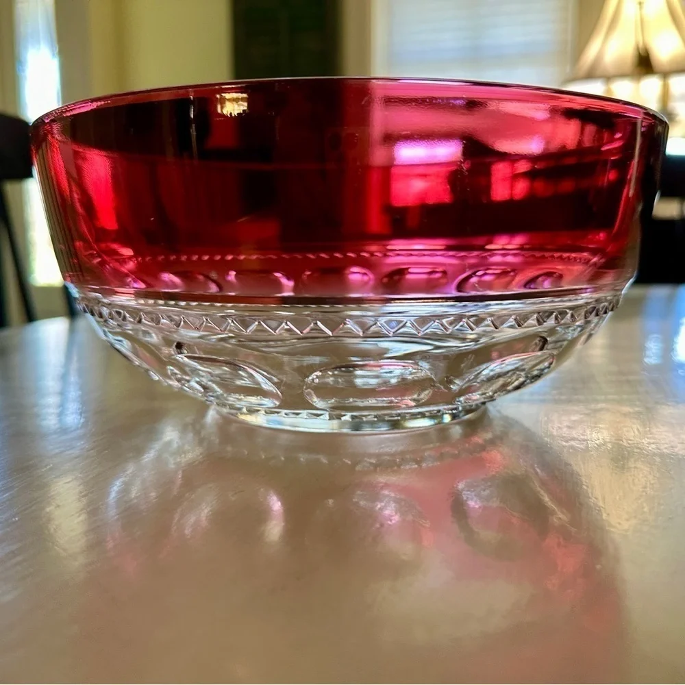 KINGS CROWN, RUBY RED FLASHING, THUMBPRINT, GLASS BOWL, FROM MID-20TH CENTURY.